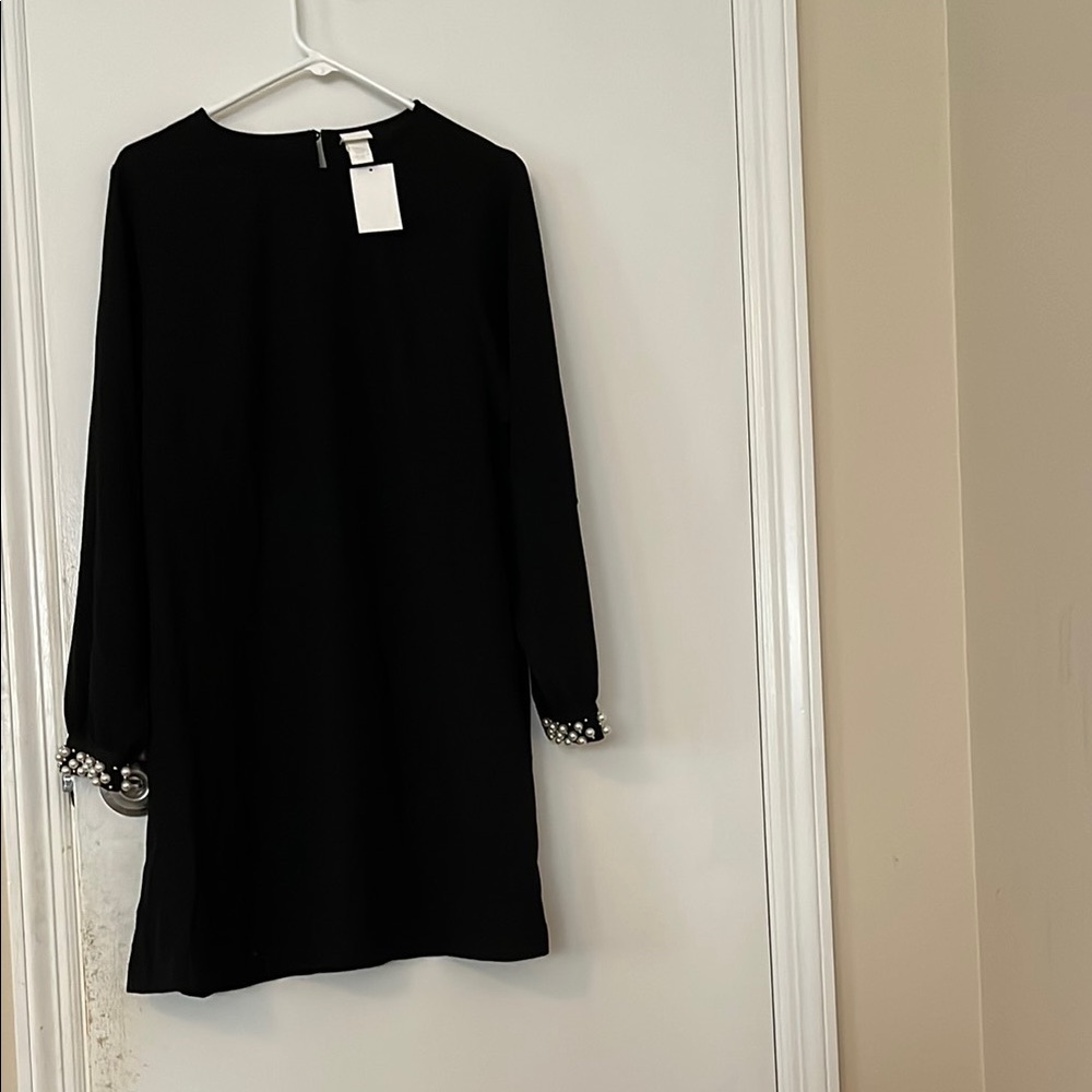 H&M Black Sheath Dress with pearls on cuffs of sleeves